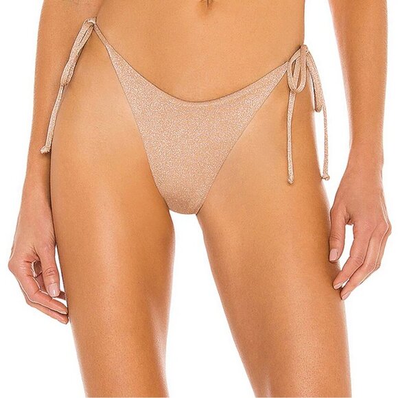 NWT l*space Lennox Shimmery Classic String Bikini Bottom in Champagne Sz. M - Picture 1 of 6